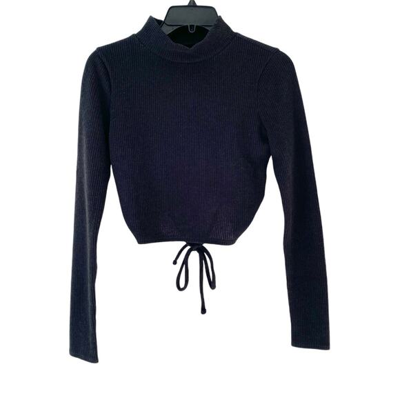 Madewell Black Ribbed Mockneck Open Back Crop Top size XS - Picture 4 of 9